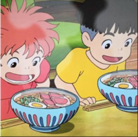 Ponyo comiendo ramen. Cultura en el anime