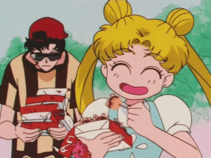 Usagi comiendo dango. Cultura en el anime